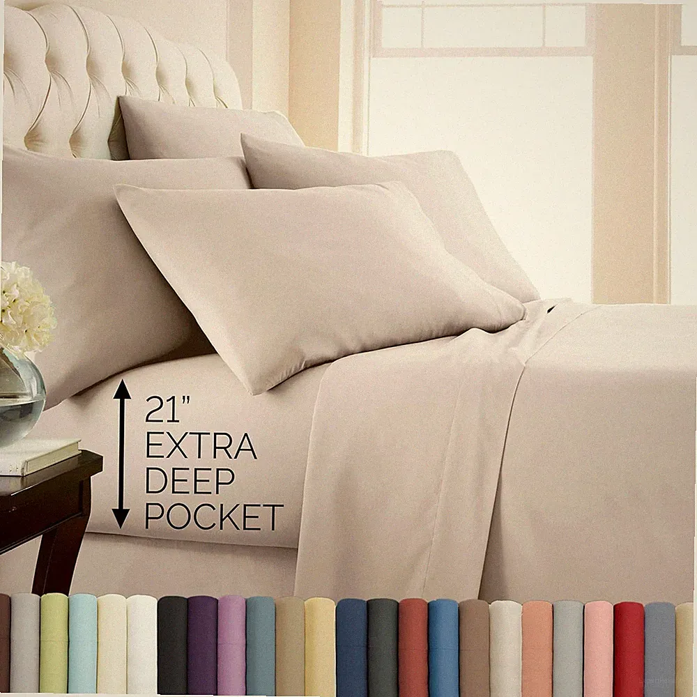 4-Piece, 21-Inch Extra Deep Pocket Twin Sheets Set, Pet Hair Resistant Bedding