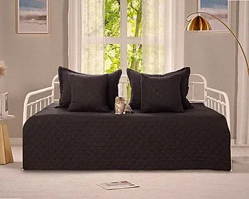 5-Piece Cozy Daybed Bedding Set - Twin/Double Sided Quilting 39"x75" Black