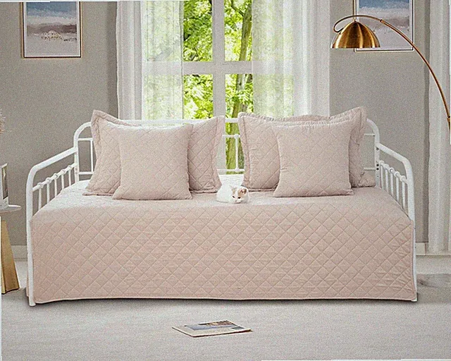 5-Piece Daybed Cover Set Beige Twin Cozy Daybed Bedding Sets for All Season Ligh