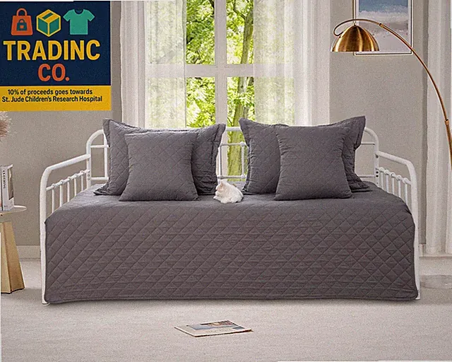 5-Piece Daybed Cover Set Gray,Twin Cozy Daybed Bedding Sets for All Season Doubl