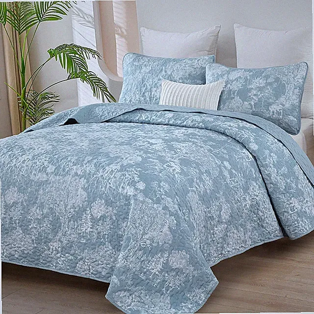 Botanical Reversible Bedspread Set Lightweight Microfiber Coverlet All Season