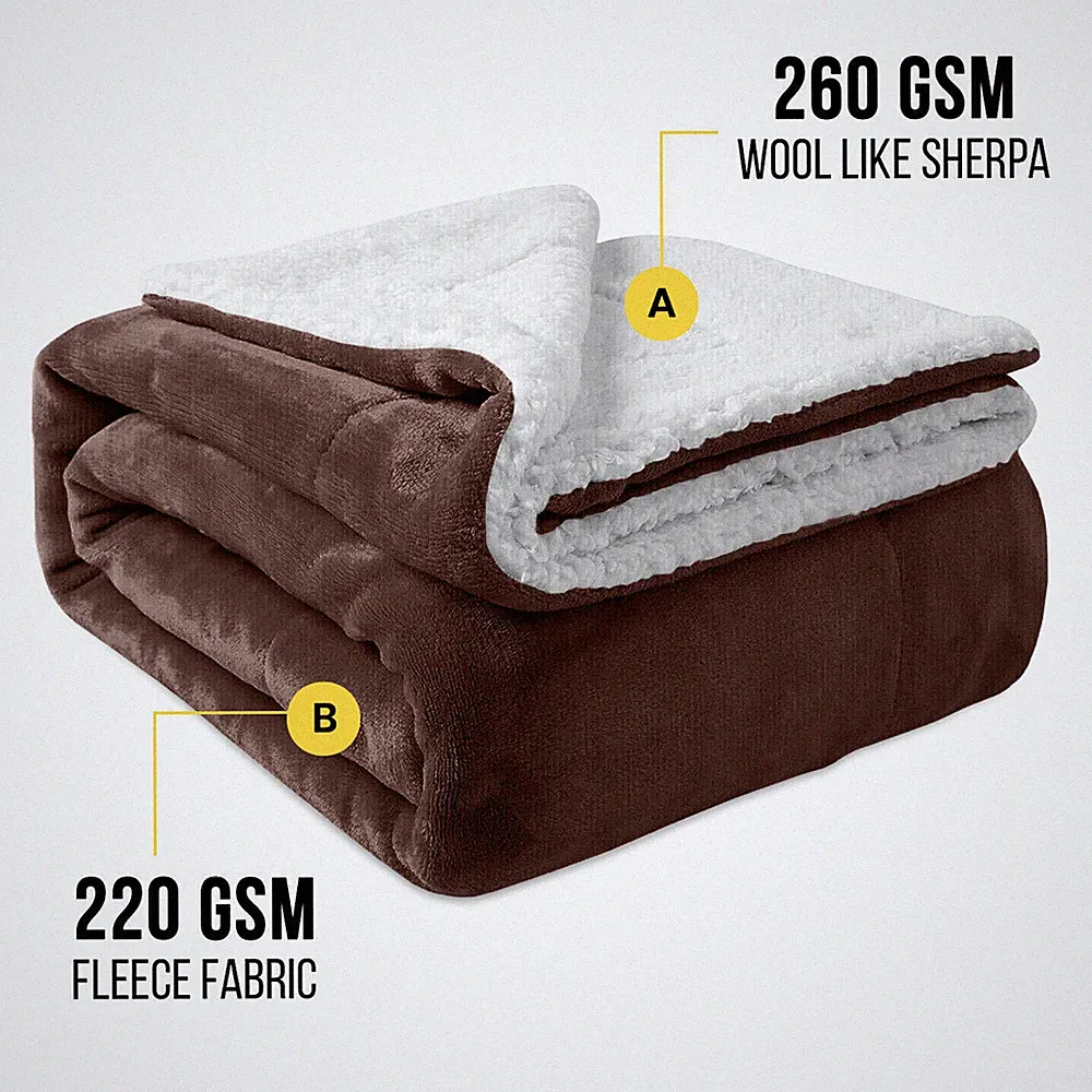 Coffee Sherpa Fleece Blanket Ultra Soft Twin Full Queen Size Sofa Bed Mink Throw