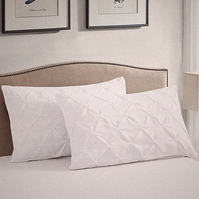 Lightweight Microfiber Decorative Pillow Shams, Pinch Pleat Queen White 2 Pack