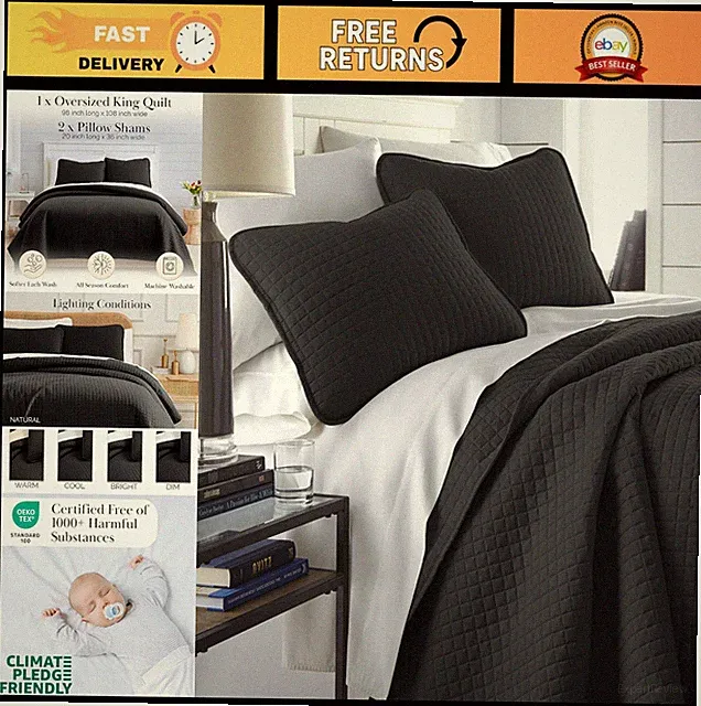 Oversized King Quilt Set - Soft Microfiber, Stain & Pet Hair Resistant, 2 Shams