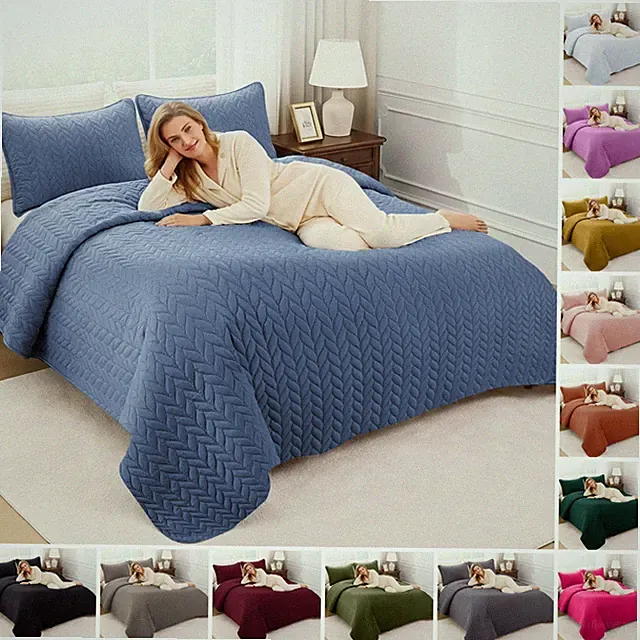 Quilt Bed Throw Coverlet Bedspread Bedding Set + Free 2 Pillow Shams Queen King