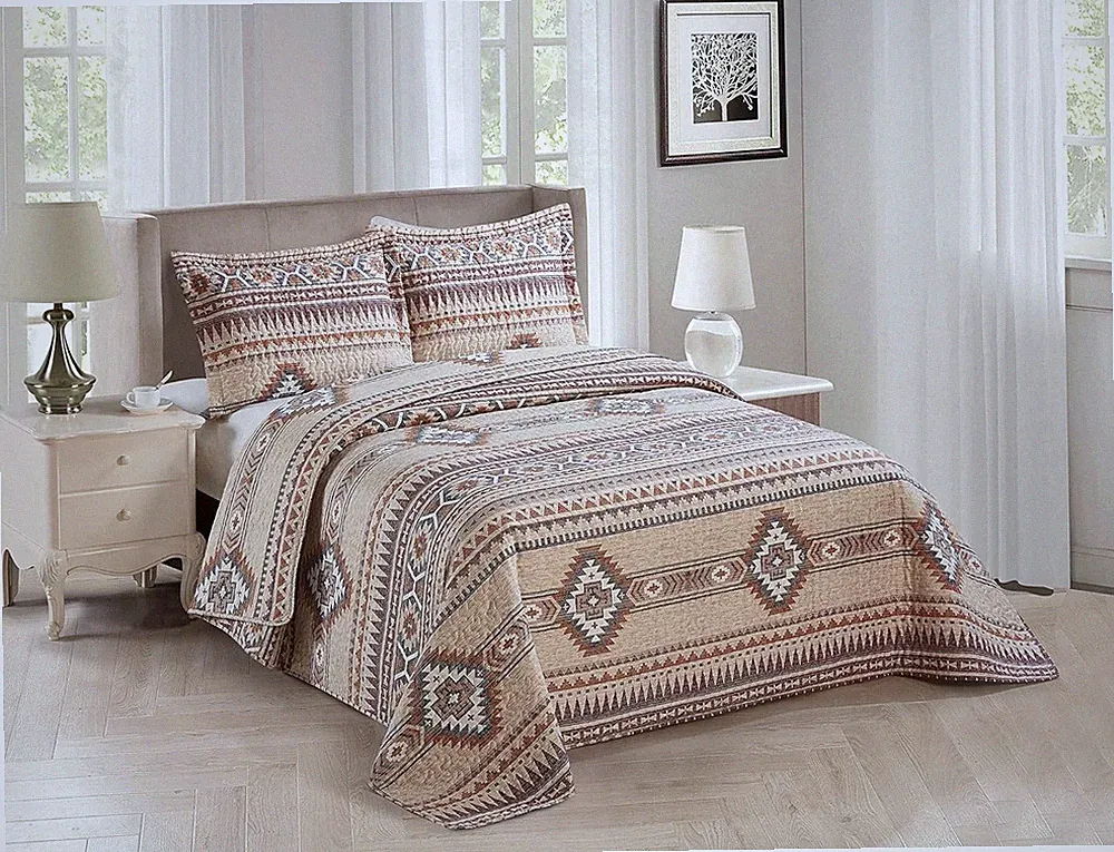 Rustic Southwest Quilted Western Bedspread Bedding Set in Brown Beige Taupe C...